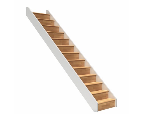 Scară laterală de interior Pertura Elenie fără balustradă 15 pași fag lăcuit Scară din lemn cu balustradă albă
