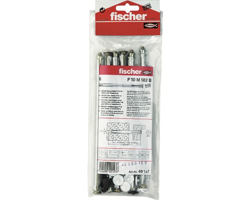 Ancore cu șurub Fischer F10M 10x182 mm, pachet 6 bucăți, pentru rame/tocuri, incl. căpăcele de mascare