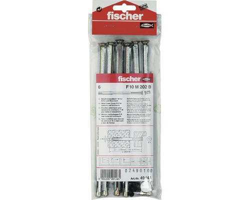Ancore cu șurub Fischer F10M 10x202 mm, pachet 6 bucăți, pentru rame/tocuri, incl. căpăcele de mascare
