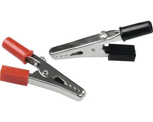 Set clești mini Unitec pentru conexiuni electrice 6-24V, 2 piese Două cleme crocodil metalice cu mânere izolate