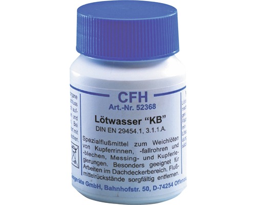 Apă de lipit CFH KB într-o sticlă de plastic cu capac albastru