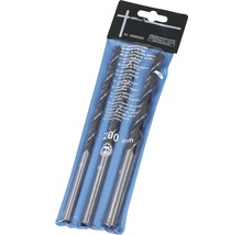Set burghie pentru lemn cu trei burghie de dimensiunile 8 mm, 10 mm și 12 mm în ambalaj