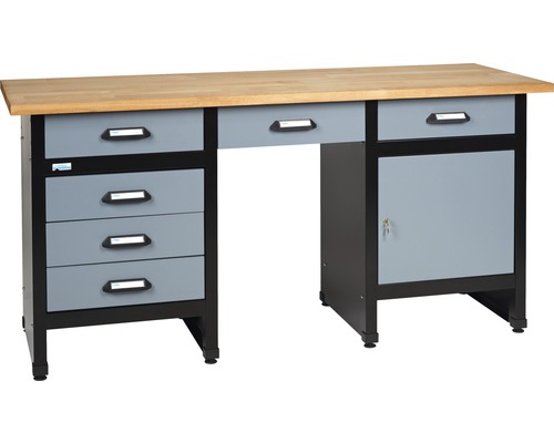 Banc de lucru Küpper 1700mm, cu 1 ușă și 6 sertare, grosime blat de lemn 3cm Banc de lucru cu sertare și dulap