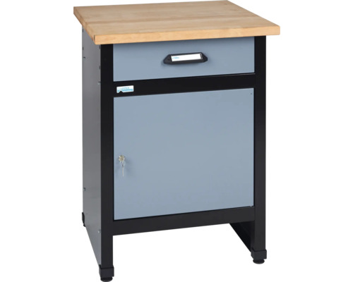 Banc de lucru Küpper 600mm, cu 1 ușă și 1 sertar, grosime blat de lemn 3cm Dulap inferior de banc de lucru cu sertar, ușă și blat din lemn