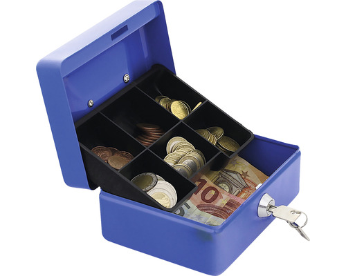 Cutie albastră deschisă pentru bani cu inserție pentru monede și bancnote