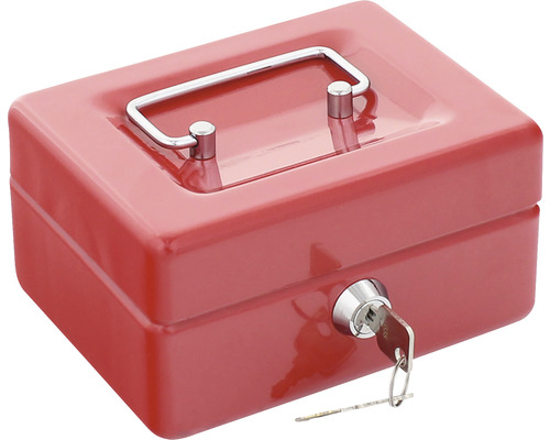 Caseta roșie pentru bani cu cheie și mâner de transport