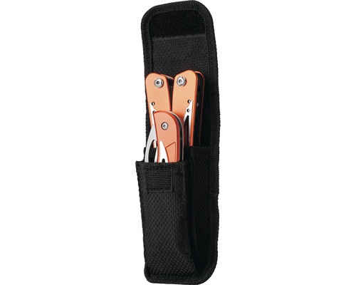 Multitool cu mâner portocaliu în toc negru de curea