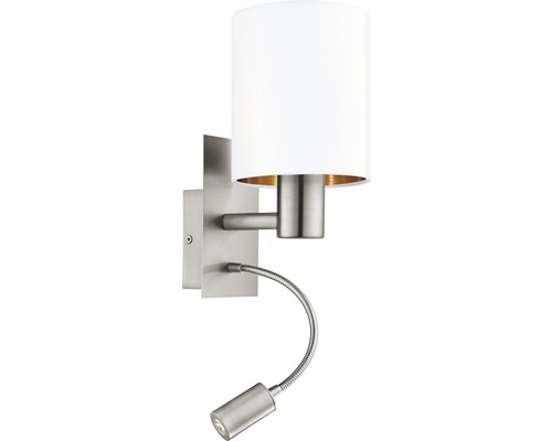 Aplică perete interior Pasteri E27 1x40W & LED integrat 3,8W, 320 lumeni, alb/nichel satinat Aplică perete interior Pasteri E27 1x40W & LED integrat 3,8W, 320 lumeni, alb/nichel satinat