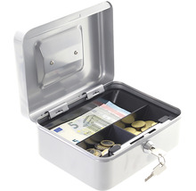 Cutie metalică deschisă pentru numerar cu bancnote euro și monede