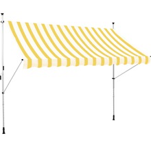 Copertină cu dungi galben-albe și cadru extensibil