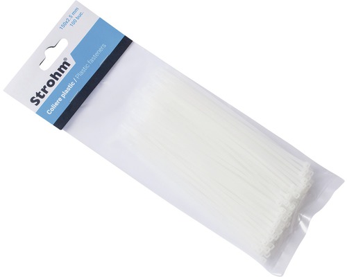 Coliere rapide din plastic Strohm 2,5x150 mm, pachet 100 bucăți, alb