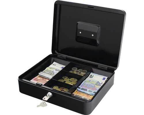 Caseta de bani deschisă cu bancnote și monede