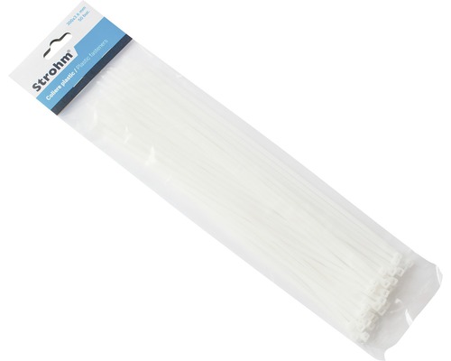 Coliere rapide din plastic Strohm 3,6x300 mm, pachet 50 bucăți, alb
