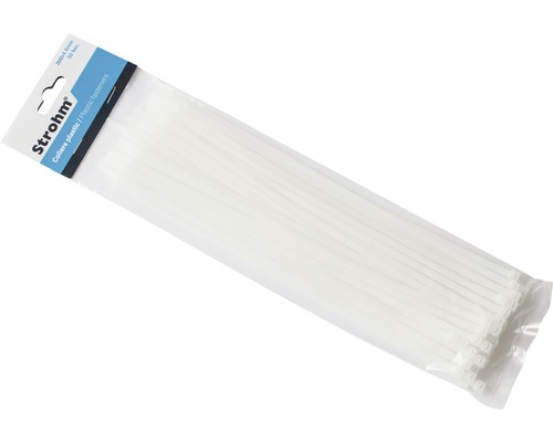 Pachet legături de cablu Strohm albe, 300 x 4,8 milimetri
