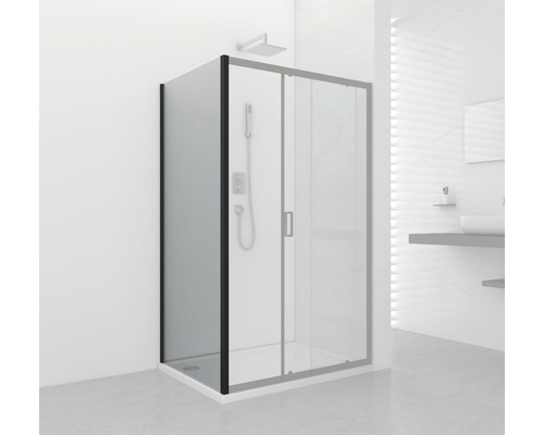 Perete lateral duș Sanotechnik Elite Black, 80x195 cm, sticlă securizată transparentă, profil negru mat