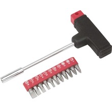 Set șurubelniță simplă tip T + biți Meister 140mm, 12 piese