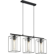 Lumină suspendată cu trei lămpi, sticlă și metal