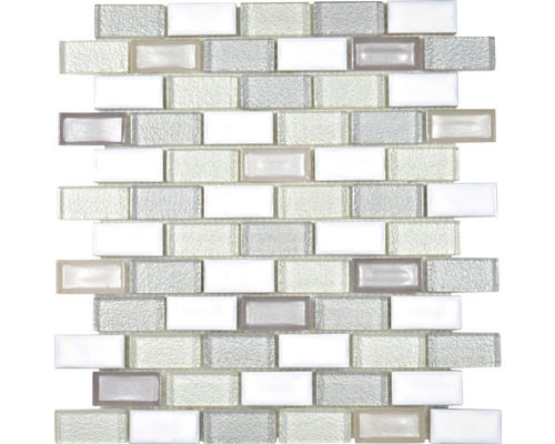 Mozaic sticlă-ceramică ICE BR21 alb 30x30 cm Placă mozaic din sticlă în formă dreptunghiulară
