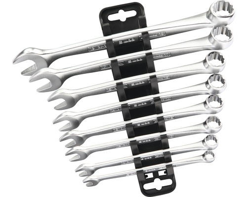 Set chei combinate fixă-inelară WGB Hot!-force 8-19 mm, 8 piese, crom-vanadiu Set de chei fixe cu clichet inelar și suport