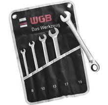 Set chei combinate WGB 8-19 mm, 5 piese, fixă & inelară cu clichet reversibil, crom-vanadiu