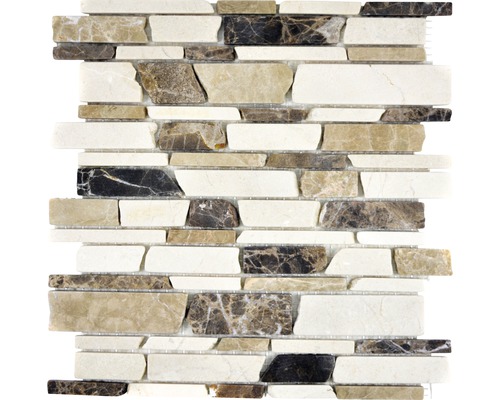 Mozaic marmură MOS Brick 295 bej-maro 27,5x30 cm Placă de mozaic din piatră naturală pentru placări de pereți și podele
