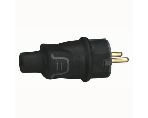 Ștecher cu contact de protecție CP Legrand 16A negru, din cauciuc integral Fișă cu contact de protecție