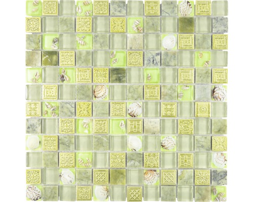 Mozaic sticlă-piatră naturală-scoică XCM CN24 verde 30x30 cm