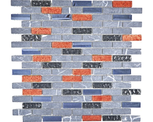 Mozaic sticlă-piatră XCM IL027 roșu-gri 29,8x30,4 cm