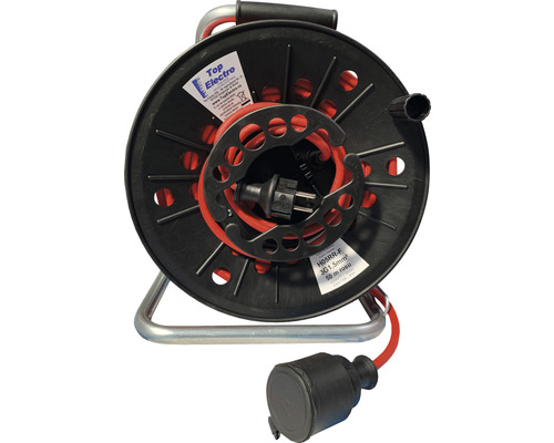 Prelungitor electric pe tambur de plastic 50m cablu cauciuc 3x1,5 mm², pentru exterior IP44