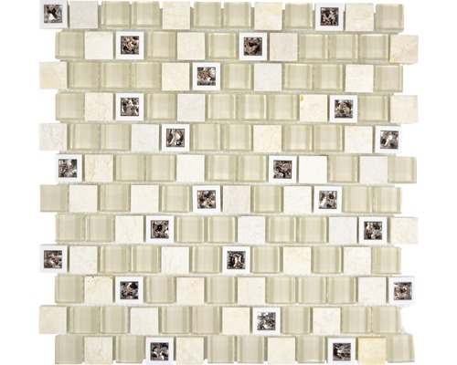 Mozaic sticlă-piatră XCP BM15 bej 30x30 cm Placă de mozaic din sticlă și piatră naturală