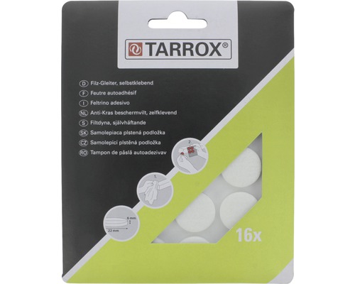Protecţii pentru mobilă Tarrox Ø22x6mm, pâslă alb, pachet 16 bucăți, autoadezive
