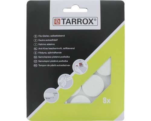Protecţii pentru mobilă Tarrox Ø28x6mm, pâslă alb, pachet 8 bucăți, autoadezive