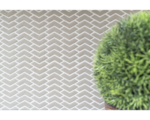 Perete de faianță cu model herringbone și plantă