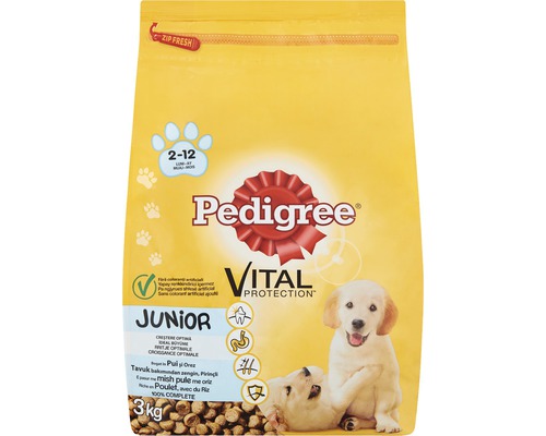 Hrană uscată pentru câini Pedigree Junior cu pui și orez 3 kg Pedigree Junior hrană uscată pentru căței, pachet de 3 kilograme