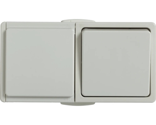 Întrerupător & priză N&L Elektrotechnik IP54 alb, montaj aplicat orizontal