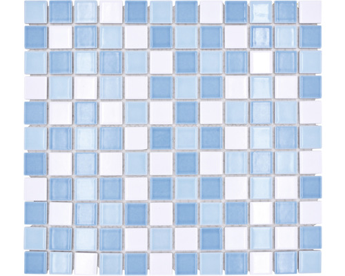 Mozaic piscină ceramic BM 300 mix albastru/alb lucios 30,2x33 cm