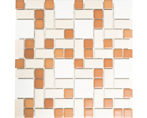 Mozaic piscină ceramic BS 119 alb/bej/maro 31,5x32 cm Placă de mozaic ceramică cu elemente pătrate și dreptunghiulare