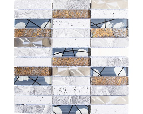 Mozaic sticlă, piatră naturală, metal Day 24X mix gri 29,8x29,8 cm