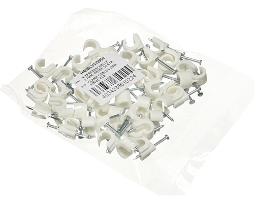 Cleme clips fixare cablu 4-7 mm, cu cui, pachet 50 bucăți, culoare albă (cod HEIBLV57W50) Cleme clips fixare cablu 4-7 mm, cu cui, pachet 50 bucăți, culoare albă (cod HEIBLV57W50)