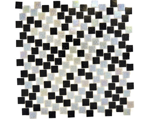 Mozaic sticlă GM K05 gri/negru 31,8x31,8 cm Covor mozaic cu pietre pătrate negre și strălucitoare