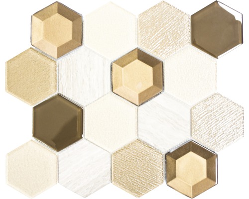 Mozaic sticlă-piatră naturală HXN 77 mix bej 26,5x30,5 cm Placă de mozaic hexagonală pentru placarea pereților și a podelelor