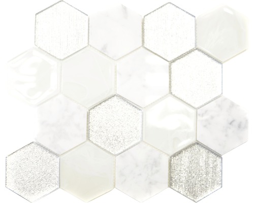 Mozaic sticlă-piatră naturală HXN 88 mix gri-argintiu 26,5x30,5 cm