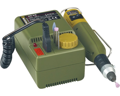 Polizor fin Proxxon cu sursă de alimentare și accesorii