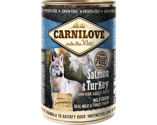 Hrană umedă pentru câini Carnilove Adult cu somon și curcan fără cereale și cartofi 400 g-0