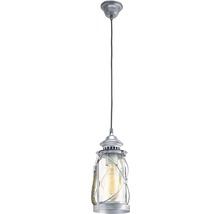 Lampa suspendată tip lanternă cu corp de sticlă și frânghie