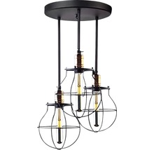 Lumină suspendată cu trei becuri în design industrial
