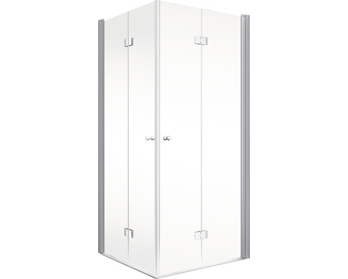 Cabină de duș pe colț cu uși din sticlă