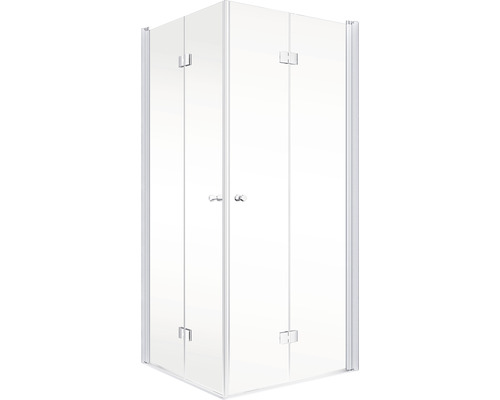 Cabină de duș pe colț cu uși de sticlă