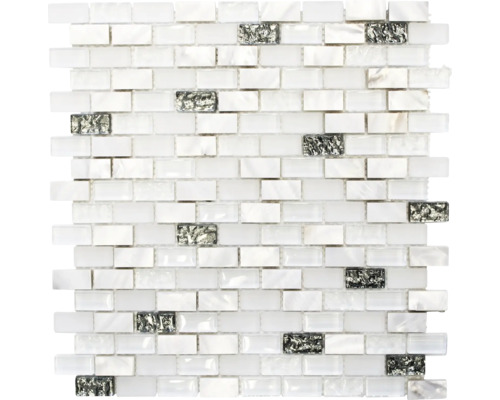 Mozaic sticlă-piatră naturală XCM B01S mix alb 30x28,5 cm