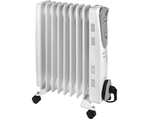 Radiator cu ulei alb, cu roți și comenzi